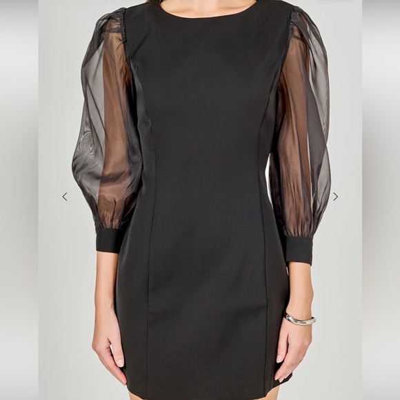 Endless Rose Black Dress with Sheer Sleeves - Picture 4 of 10